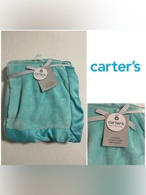 🆕CARTER’S - NWT - 40”X30” - INFANT BOYS TEAL BLUE COZY SHERPA BLANKET